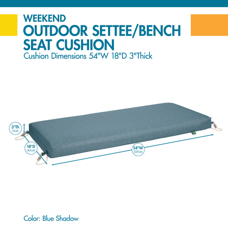 Classic Accessories Weekend 54" x 18" x 3" Outdoor Bench Cushion, Blue Shadow CBSBN54183